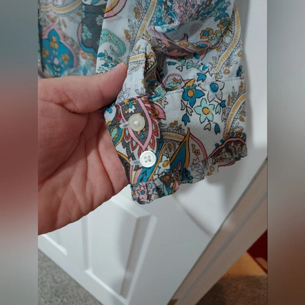 LOFT Plus Multicolored Paisley Print Long Sleeve Tie Neck Blouse in Size 22 - Picture 9 of 13